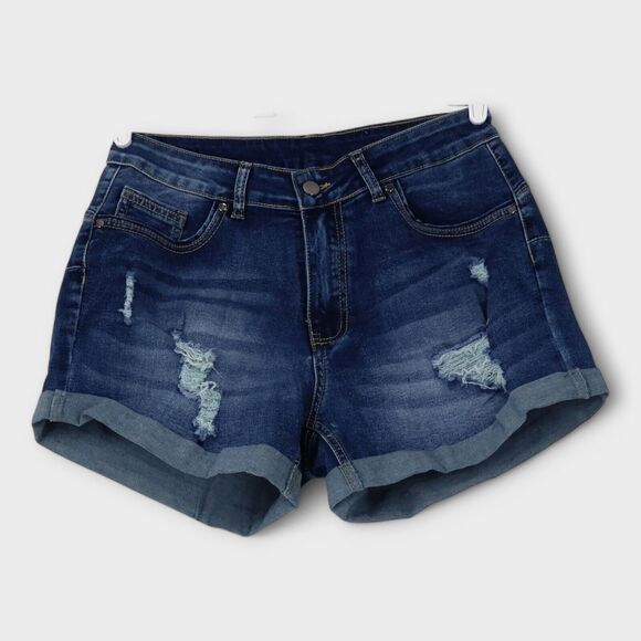 SHEIN Pants - Shein Women's Essence Ripped Roll Up Hem Denim Shorts Size Large